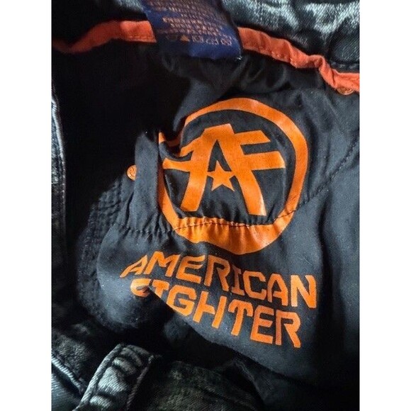 American Fighter Striker Jeans Mens 31 (31x33) Black Relaxed Straight Distressed - Picture 12 of 16